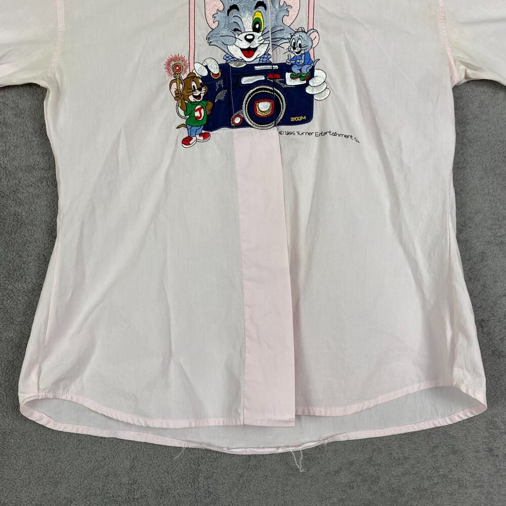 VTG 1995 Tom & Jerry Shirt Sz M Pink Cartoon Camera Segreta Italy Embroidery - Picture 6 of 15